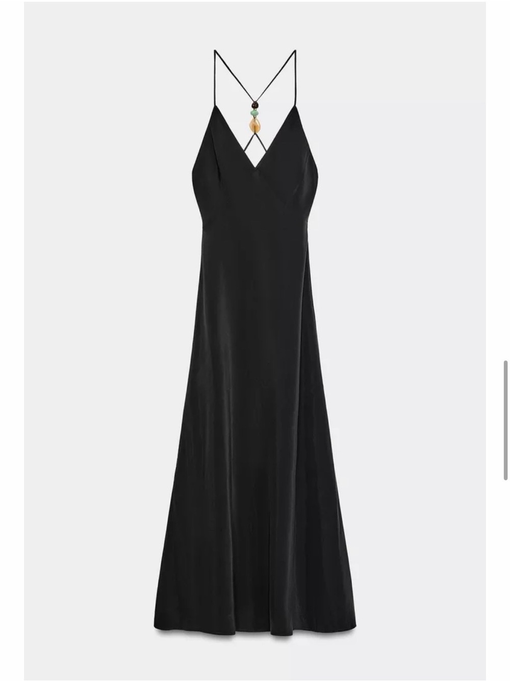 Zara Black Satin Maxi Slip Dress with Beaded Back Detail
